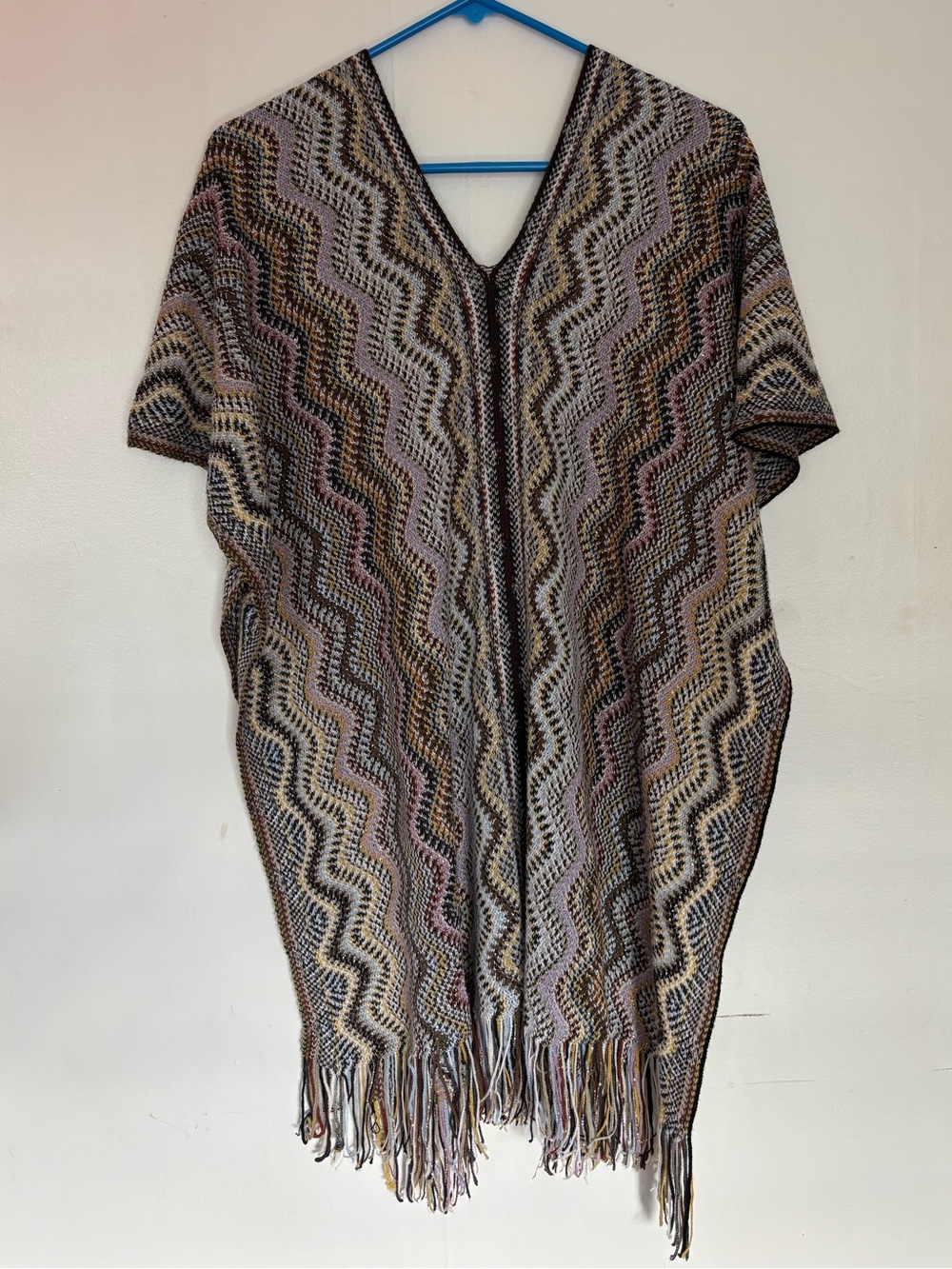 Missoni Multicolor Zigzag Woven Chevron Fringe Poncho Top